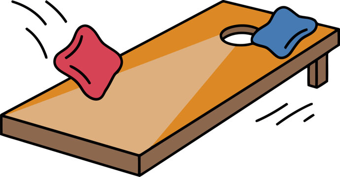 Cornhole game play outdoors backyard fun toss bags aiming hole summer activity recreation vector