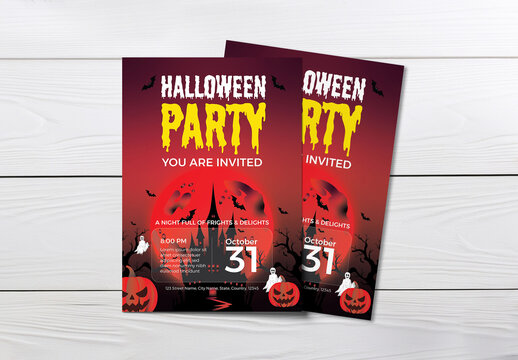 Halloween Party Invitation Card Design with Illustration