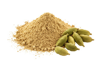 Ground cardamom spice powder and pods aromatic ingredient for cooking and baking © Nad