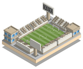 Stadium with a football field. Isometric. Isolated on white background.Vector illustration.