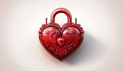 red heart shaped padlock isolated on white or white background