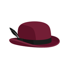 Elegant burgundy fedora hat with feather accent for classic style vector