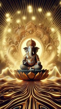 Divine lord ganesh meditation spiritual temple digital art vibrant environment front view enlightenment theme