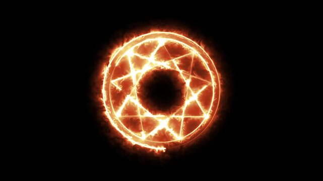 Mystical glowing magic circle animation with geometric star symbol on dark background. Perfect for fantasy, mystery, or sci-fi projects, spell effects, motion graphics, video editing, and game design.
