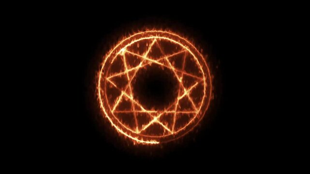Mystical glowing magic circle animation with geometric star symbol on dark background. Perfect for fantasy, mystery, or sci-fi projects, spell effects, motion graphics, video editing, and game design.