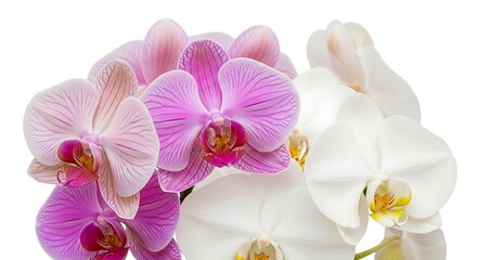 Obraz premium Elegant orchids in full bloom, showcasing delicate pink and white petals.