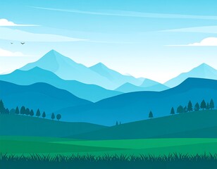 A tranquil mountain landscape, featuring soft blue tones and a serene atmosphere.