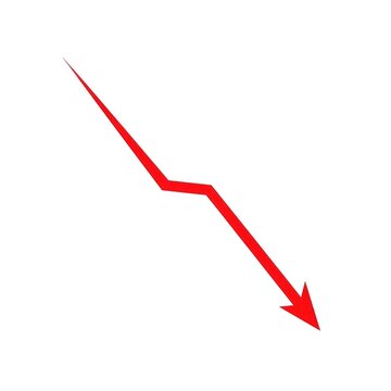 Red arrow pointing downwards on a white background indicating negative trend data