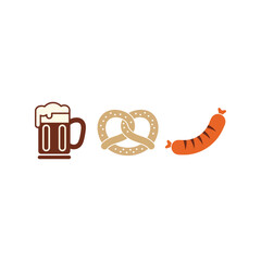 Oktoberfest icons beer pretzel sausage celebration festive bavarian food and drink symbols vector