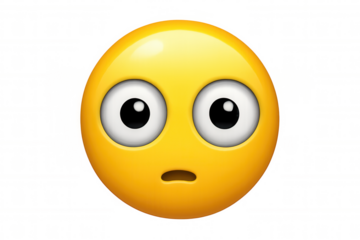 Perplexed 3d emoji with wide eyes and furrowed brows expressing bewilderment, floating against transparent backdrop