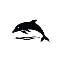 Fototapeta premium Black Dolphin Silhouette Leaping from the Water on Clean White Background