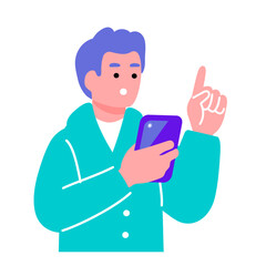 スマホを使うポップでカラフルな若者のイラスト © matsu