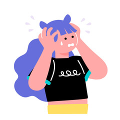 ポップでカラフルな若者が頭を抱えて焦るイラスト