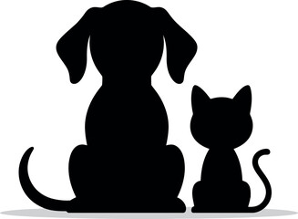Cute dog and cat silhouettes friendship companionship pets vector