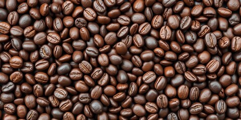 Fototapeta premium Close-up view of coffee beans arranged in geometric pattern, roast, robusta