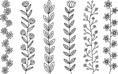 Collection of Hand-Drawn Floral and Leafy Borders
