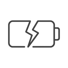 Broken battery icon design with black outline on white background for conceptual graphics