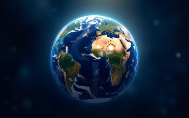 Fototapeta premium Vibrant Earth globe floating in space, showcasing continents with atmospheric lighting. High quality