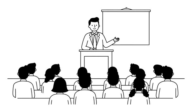 Cartoon School Principal at Assembly - Minimalist Vector