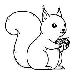 Cartoon Squirrel with Acorns - Minimalist Vector