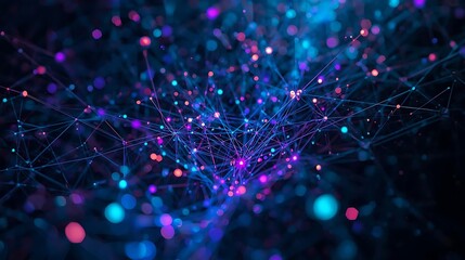 Dynamic network of connections with vibrant glowing lights