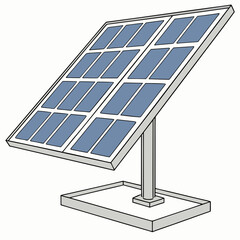 Obraz premium A single solar panel mounted on a stand with a rectangular base tilted upwards to capture sunlight depicted in a clean simple illustration style against a white background