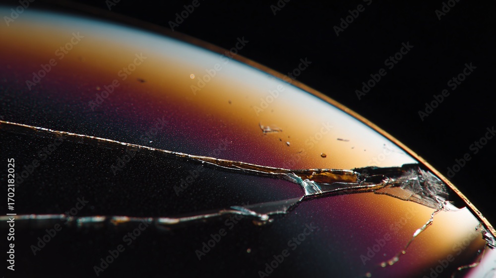 Aufkleber cracked surface with iridescence. light reflects off broken segments. abstract macro shot against a 