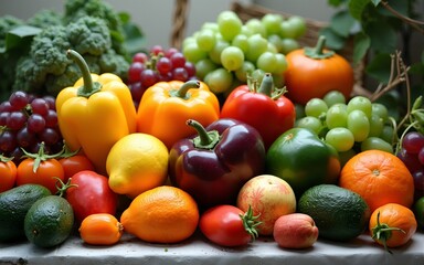 Abundant Colorful Fruit and Vegetable Still Life. High quality