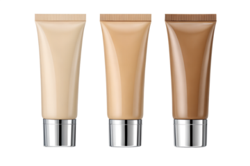 Three foundation tubes in different shades on transparent background