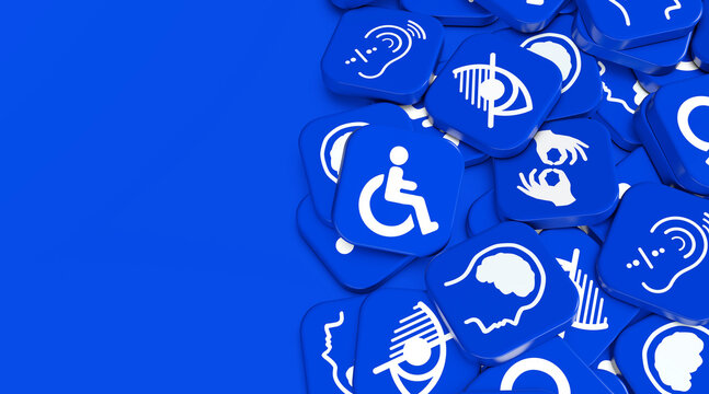 Accessibility Icons: A vibrant collection of accessibility icons scattered across a backdrop, celebrating inclusivity. Highlighting diverse abilities and supporting universal access and understanding.