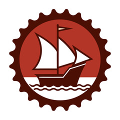 Vintage sailing ship emblem with serrated border