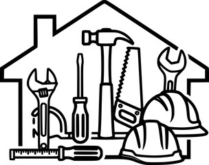 Fototapeta premium Home construction tools and frame outline icon vector 