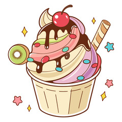 Rainbow Ice Cream Cup Illustration
