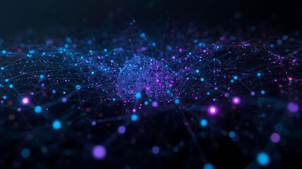 Abstract network of connected dots with vibrant digital lines