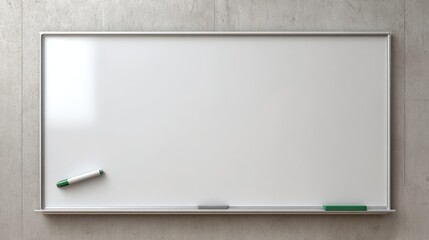 Clean Whiteboard with Marker Ready for Presentation, Education or Brainstorming Session Against Concrete Wall