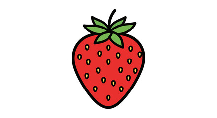 A vibrant illustration of a ripe strawberry, showcasing its red body and green leaves.