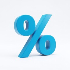 A 3d rendering of a blue percentage sign isolated on white background, symbolizing discounts, sales, and financial calculations in a modern and clean design
