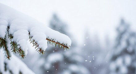 Snow-Covered Evergreen Branch in a Winter Wonderland.