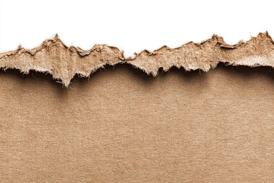 Torn brown cardboard with an uneven, ragged edge revealing white background