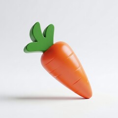 A charming wooden toy carrot isolated on white background, showcasing its vibrant orange hue and playful green leafy top, perfect for imaginative play
