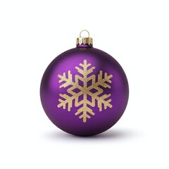 A shiny purple christmas ornament with a gold snowflake isolated on white background, perfect for holiday decorations and festive celebrations during the winter season