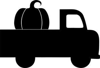 Farm Trucks with Pumpkins Silhouette | Vintage Harvest Vehicle Clipart | Rustic Fall Tractor SVG Design