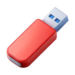 A red usb flash drive isolated on white background, representing data storage, technology, portability, and the convenience of transferring digital information