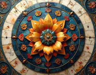 Decorative floral round art design, opulent ornament with vintage charm