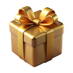 Luxurious golden gift box isolated on white background, adorned with a matching ribbon and bow, representing celebration, generosity, and special occasions