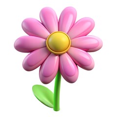 A charming pink flower isolated on white background, featuring delicate petals and a bright yellow center, perfect for spring and nature themes
