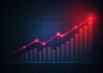 Dark background with a dynamic red line graph showing steady financial growth over time
