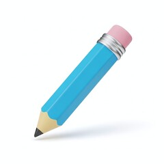 Blue pencil with pink eraser isolated on white background, a classic writing tool for drawing, sketching, and educational purposes in creative endeavors