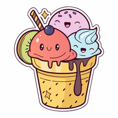 Cute Ice Cream Cup Vector Illustration