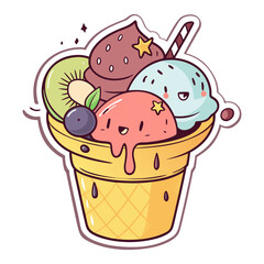 Cute Ice Cream Cup Vector Illustration